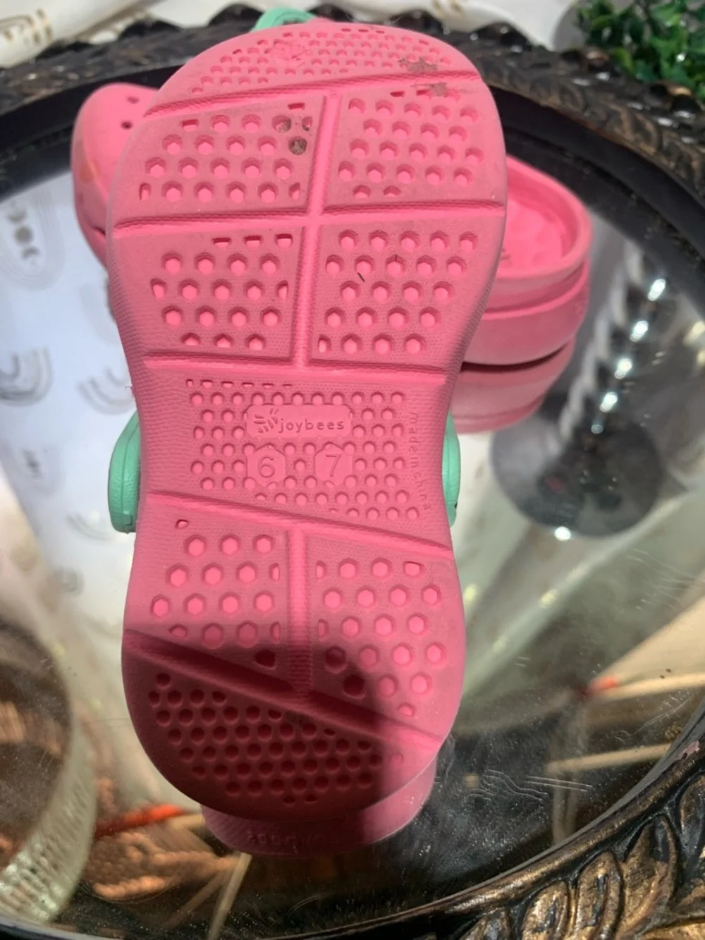 Kids Pink Clog Sandals with Mint Heel Strap